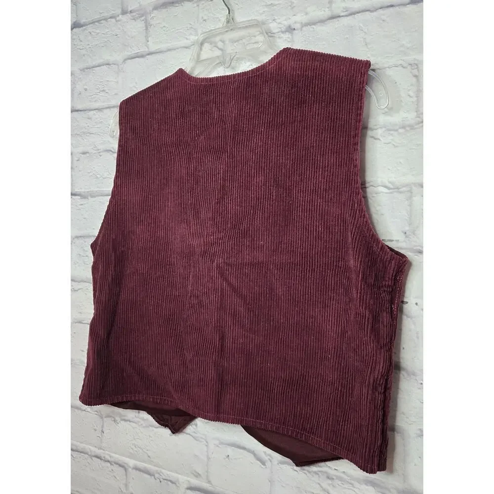 Vintage Northcrest corduroy cotton burgundy embroidered 90s Vest medium. - Picture 4 of 6